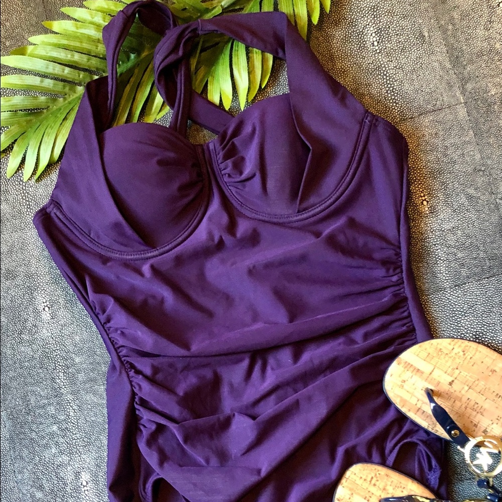 Lands End purple shaping underwire swimsuit